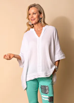 Rossa Linen Blend Top in White