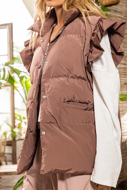 Ruffle Sleeve Down Vest
