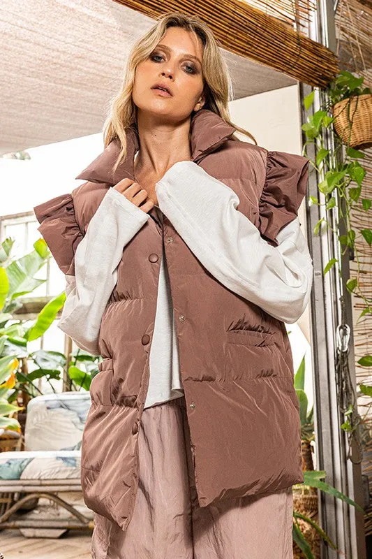 Ruffle Sleeve Down Vest