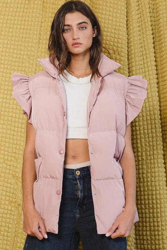 Ruffle Sleeve Down Vest
