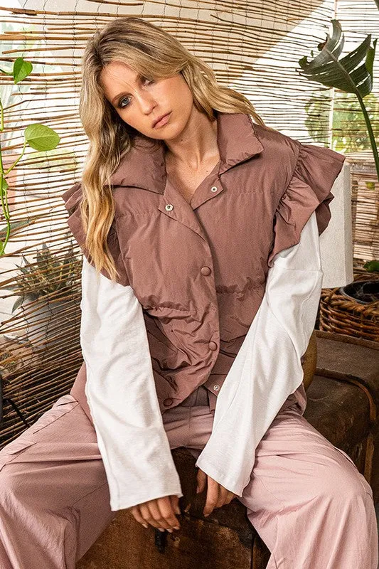 Ruffle Sleeve Down Vest