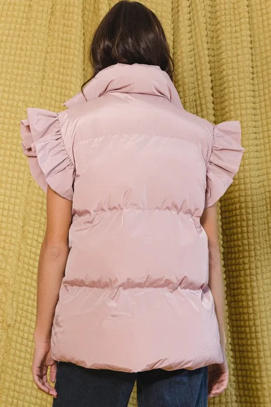 Ruffle Sleeve Down Vest
