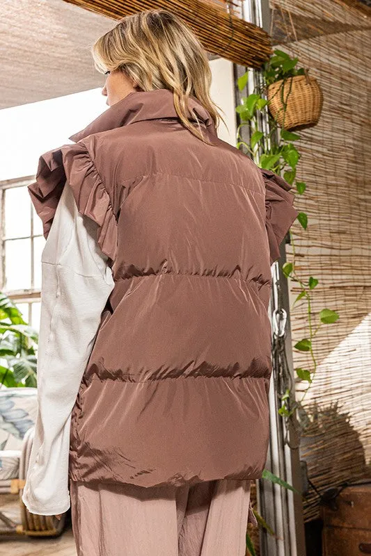 Ruffle Sleeve Down Vest