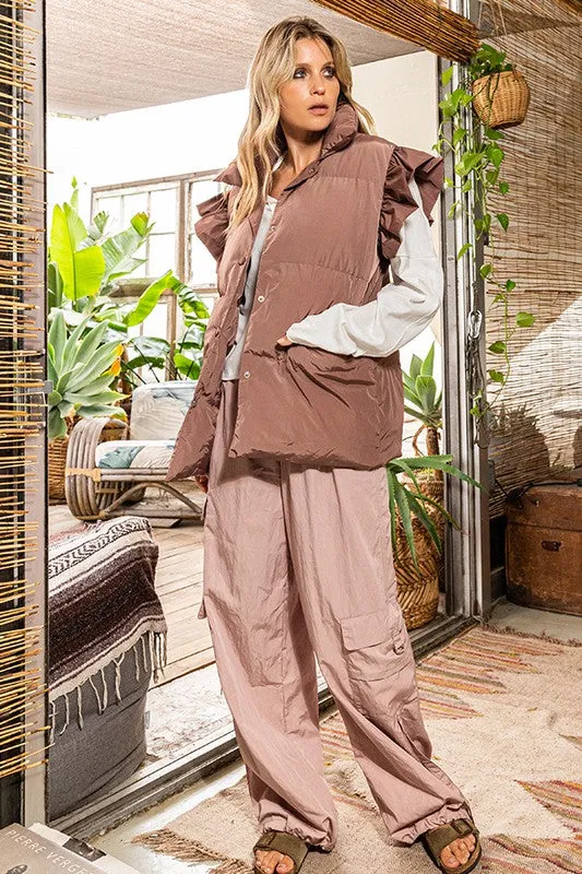 Ruffle Sleeve Down Vest