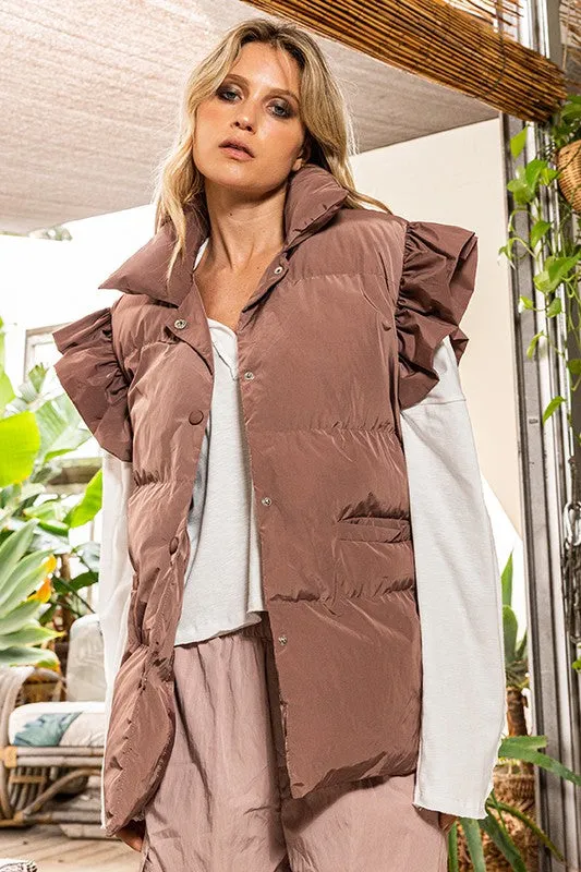 Ruffle Sleeve Down Vest