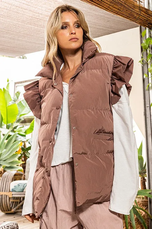 Ruffle Sleeve Down Vest