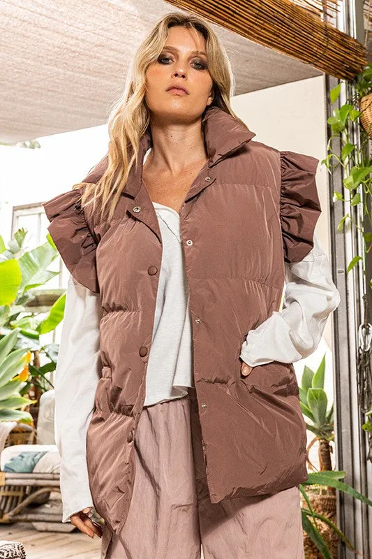 Ruffle Sleeve Down Vest