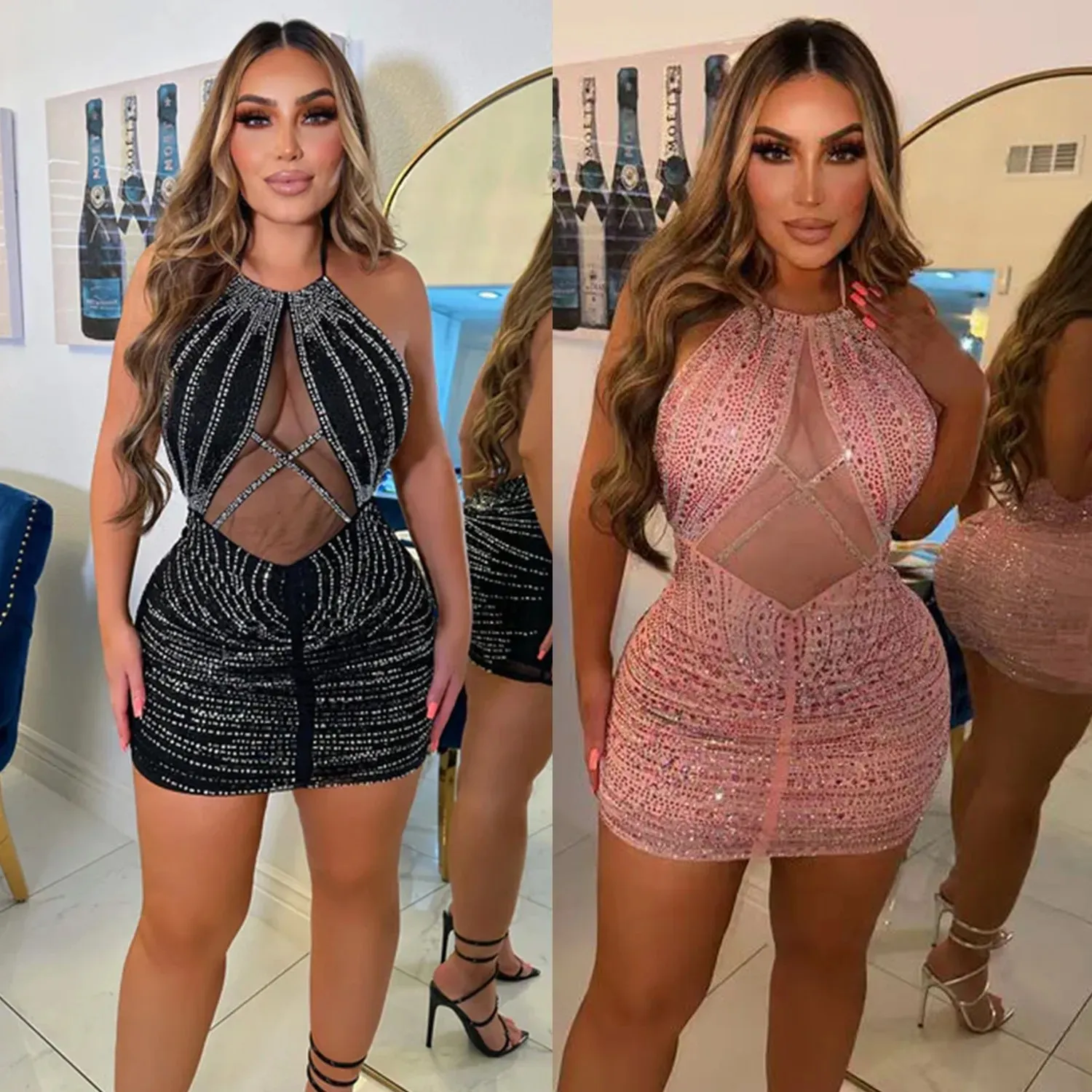 Sexy patchwork Backless Dress
