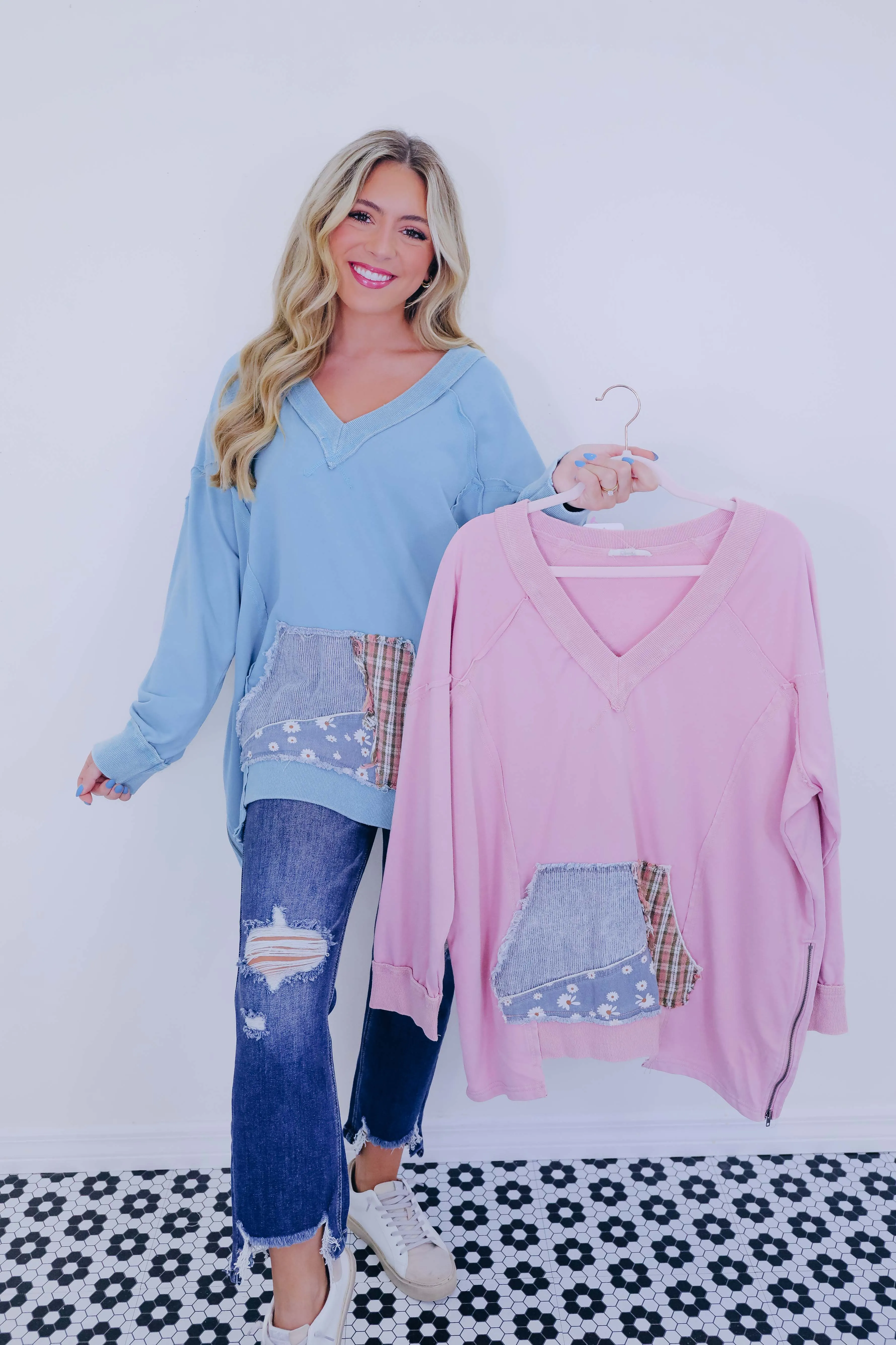 ***Shake It Up Star Patchwork Sweatshirt - 2 Colors SAMPLE