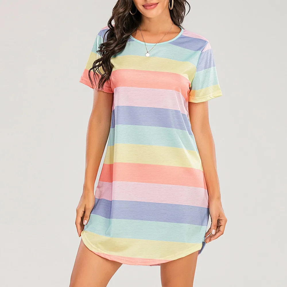 Short Rainbow Striped Nightgown