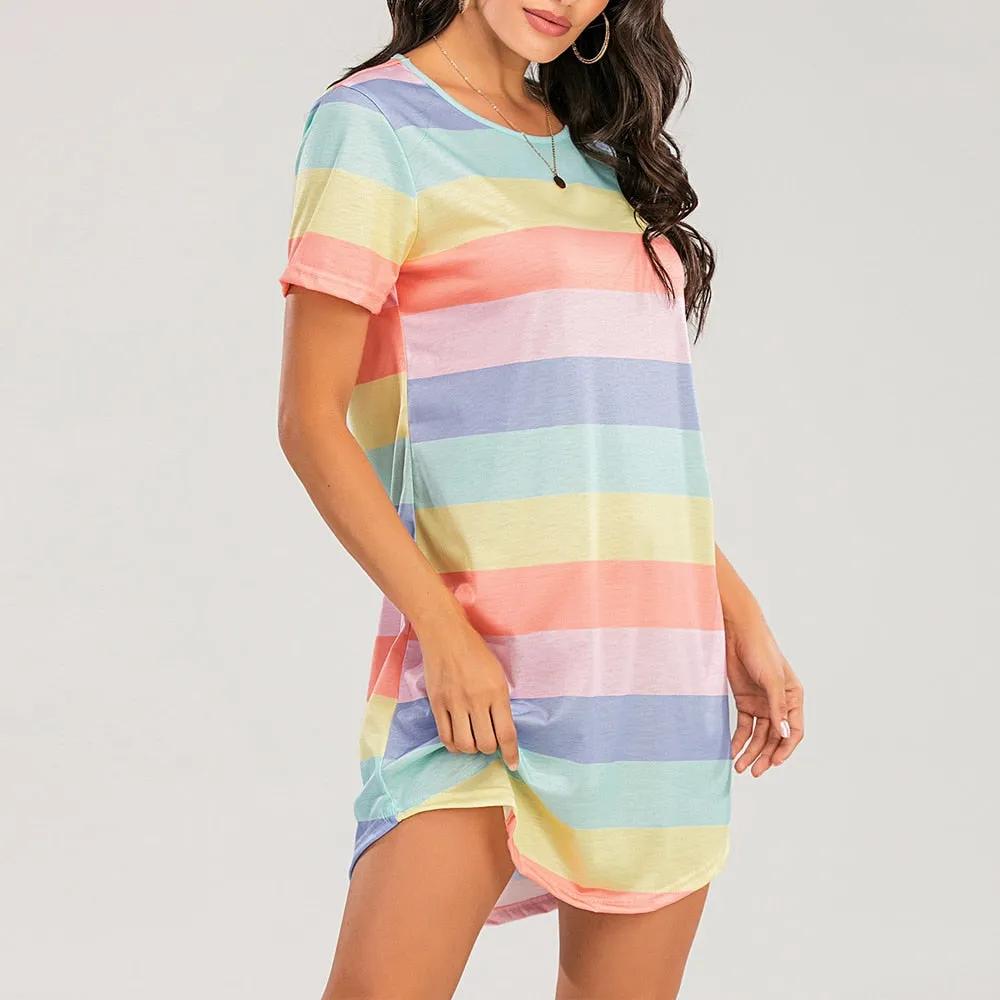 Short Rainbow Striped Nightgown