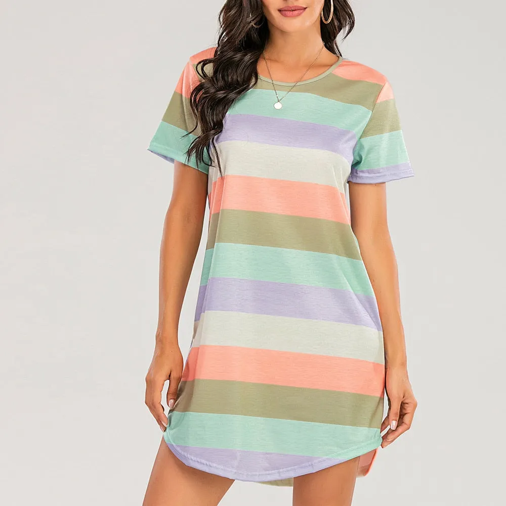 Short Rainbow Striped Nightgown
