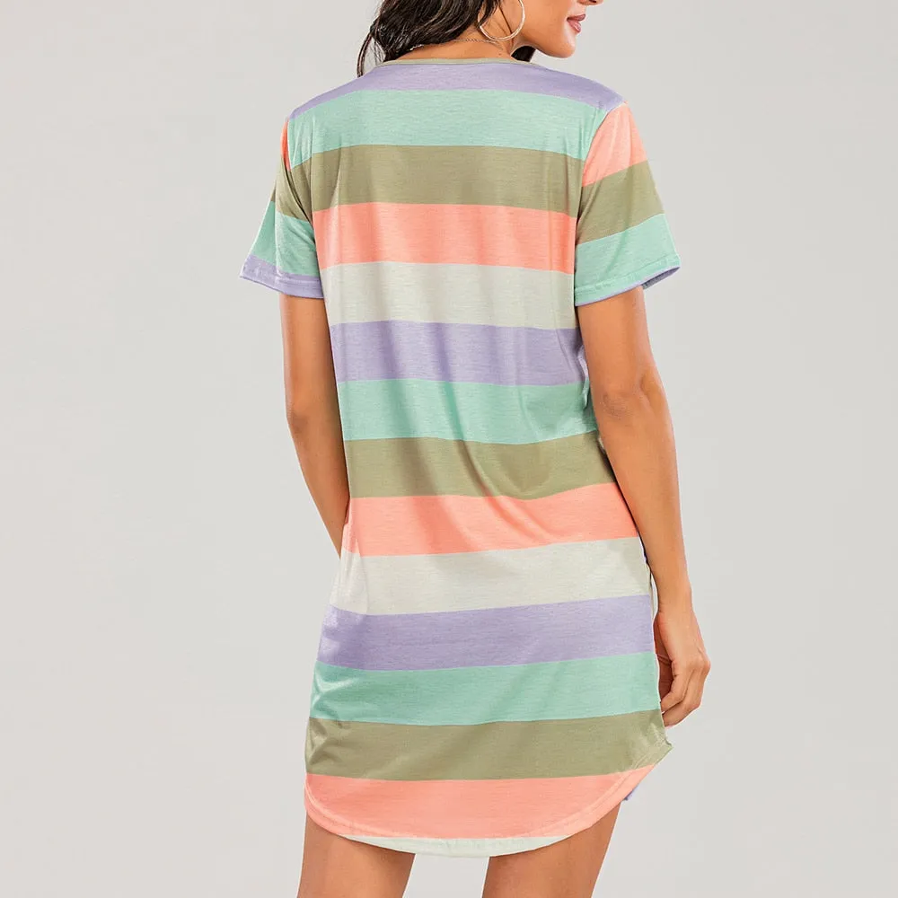 Short Rainbow Striped Nightgown