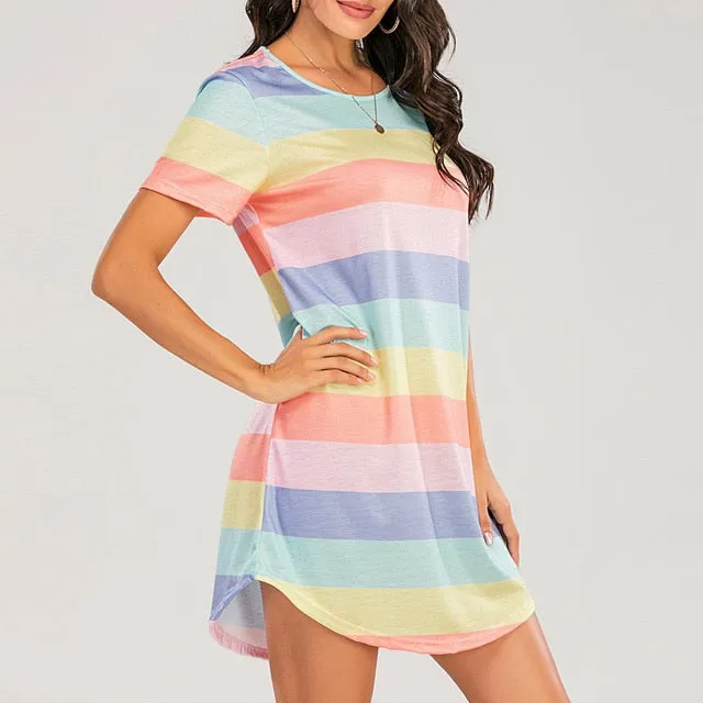 Short Rainbow Striped Nightgown