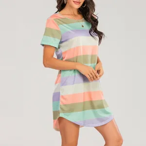 Short Rainbow Striped Nightgown