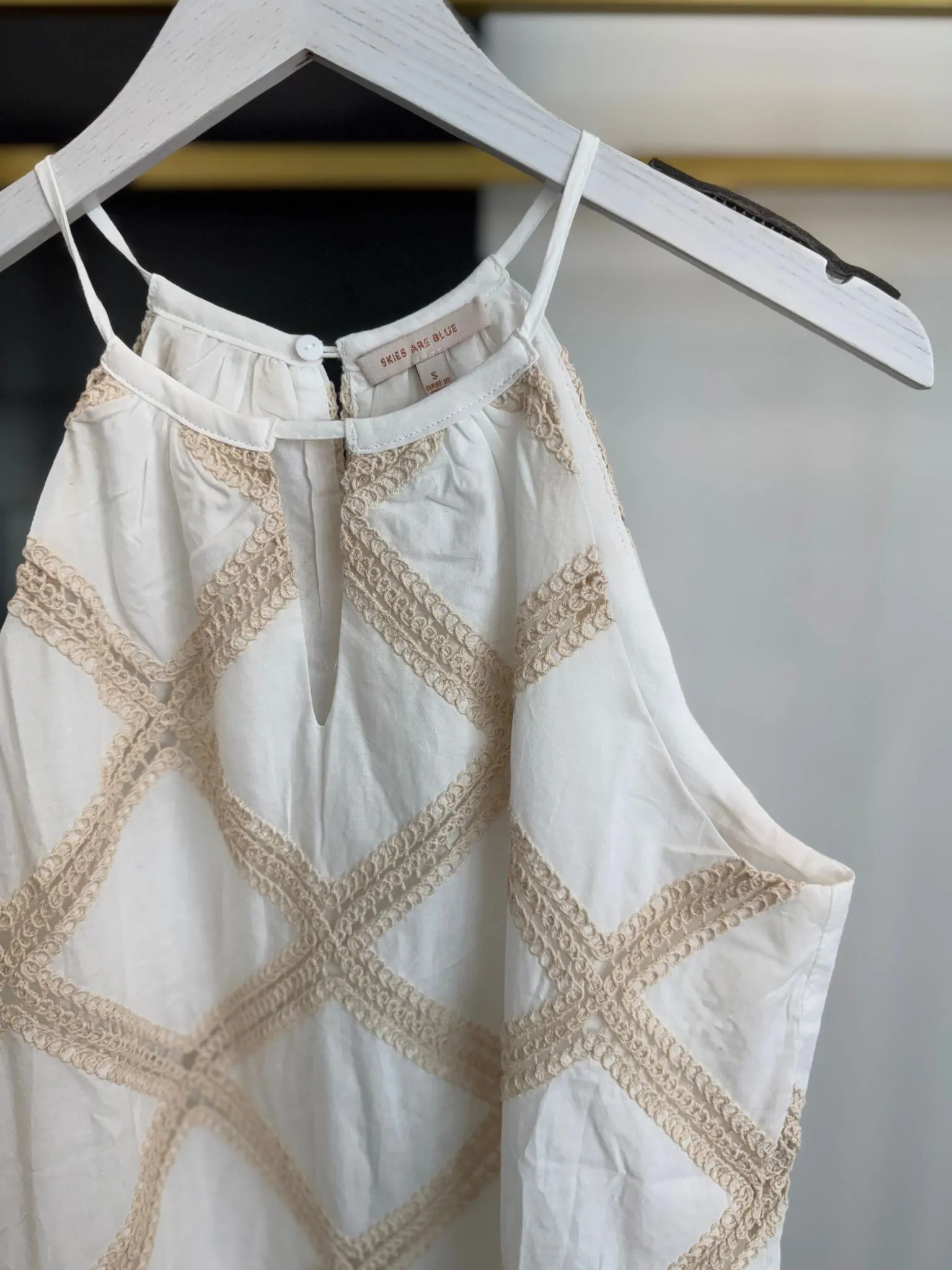 Skies Are Blue Crochet Patch Halter Dress