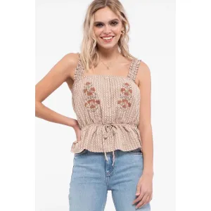 Sleeveless Embroidered Woven Top