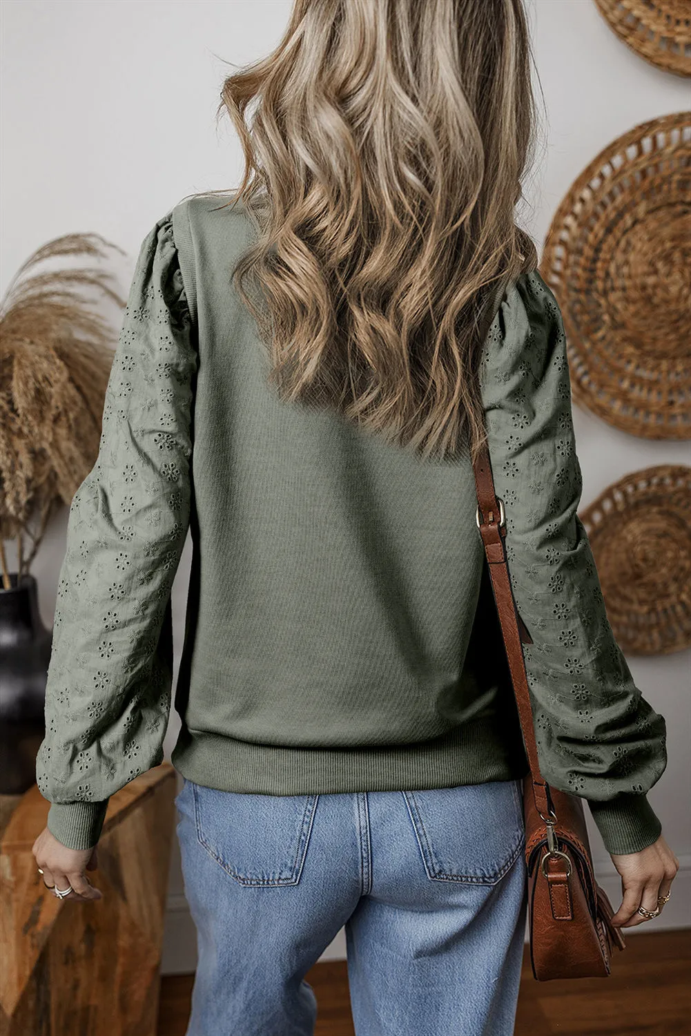 Solid Sleeve Round Neck Sweatshirt