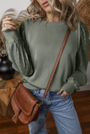 Solid Sleeve Round Neck Sweatshirt
