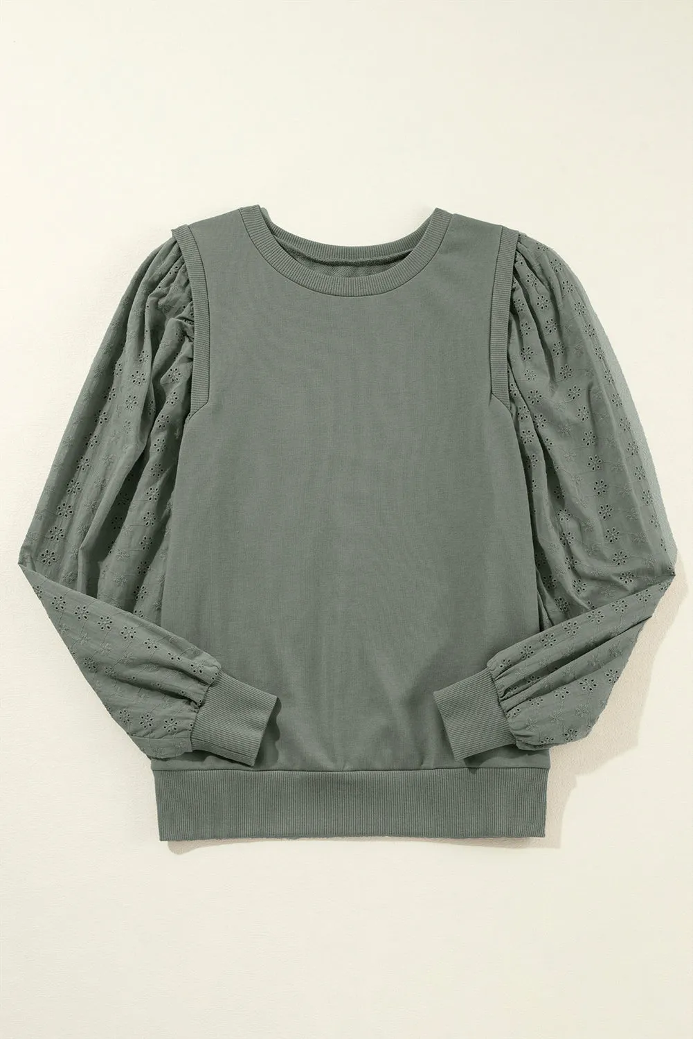 Solid Sleeve Round Neck Sweatshirt