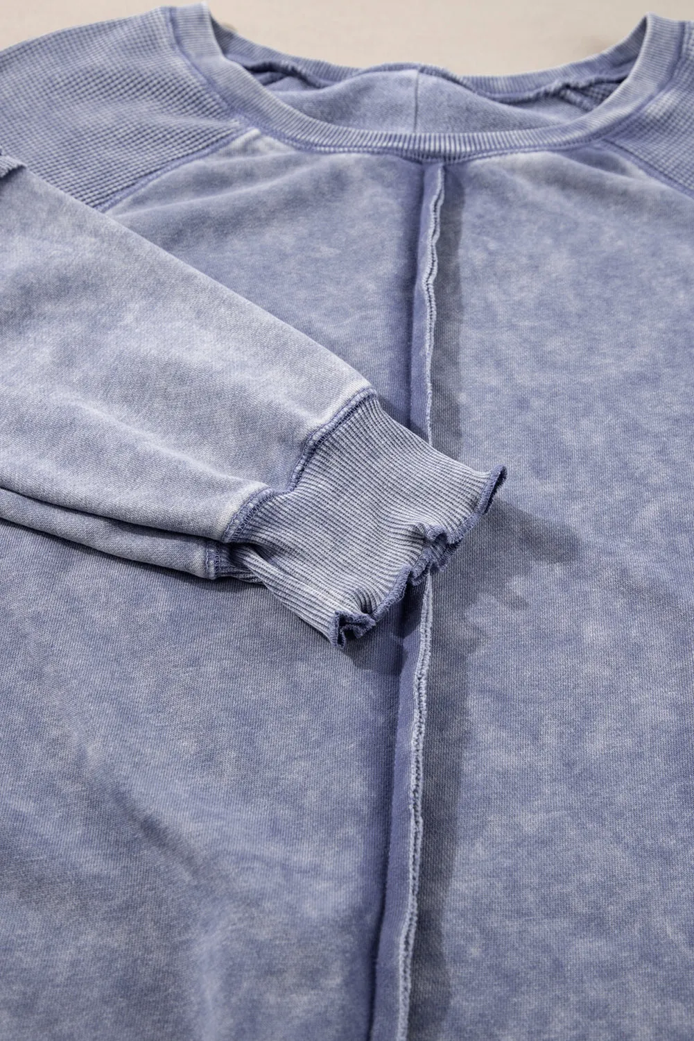 Solid Waffle Knit Raglan Sleeve Sweatshirt