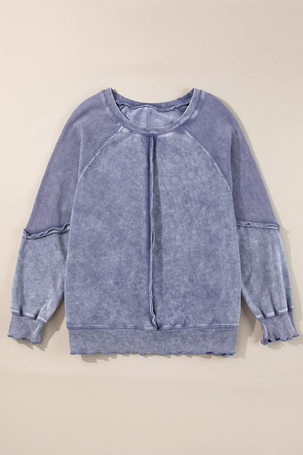 Solid Waffle Knit Raglan Sleeve Sweatshirt