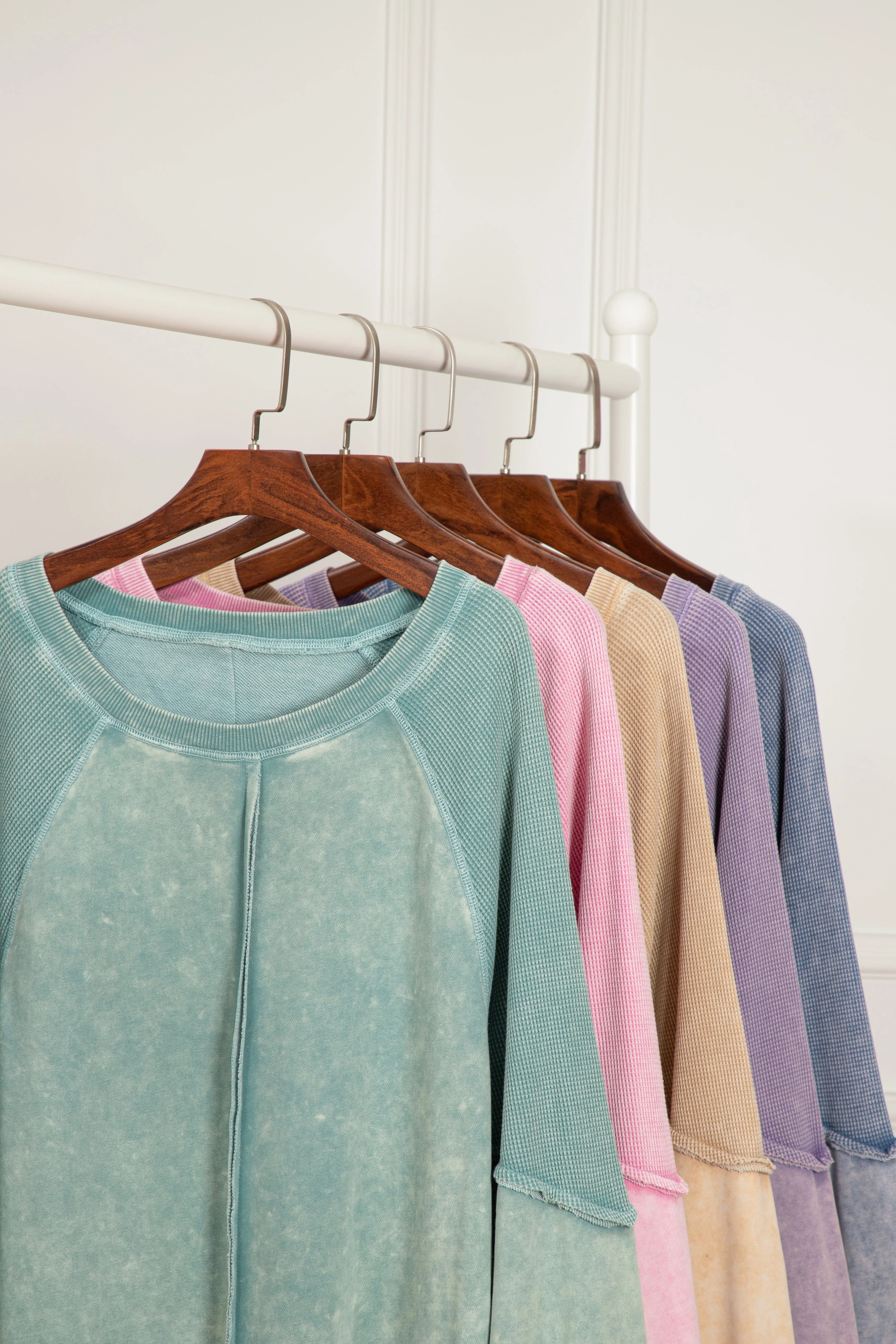 Solid Waffle Knit Raglan Sleeve Sweatshirt
