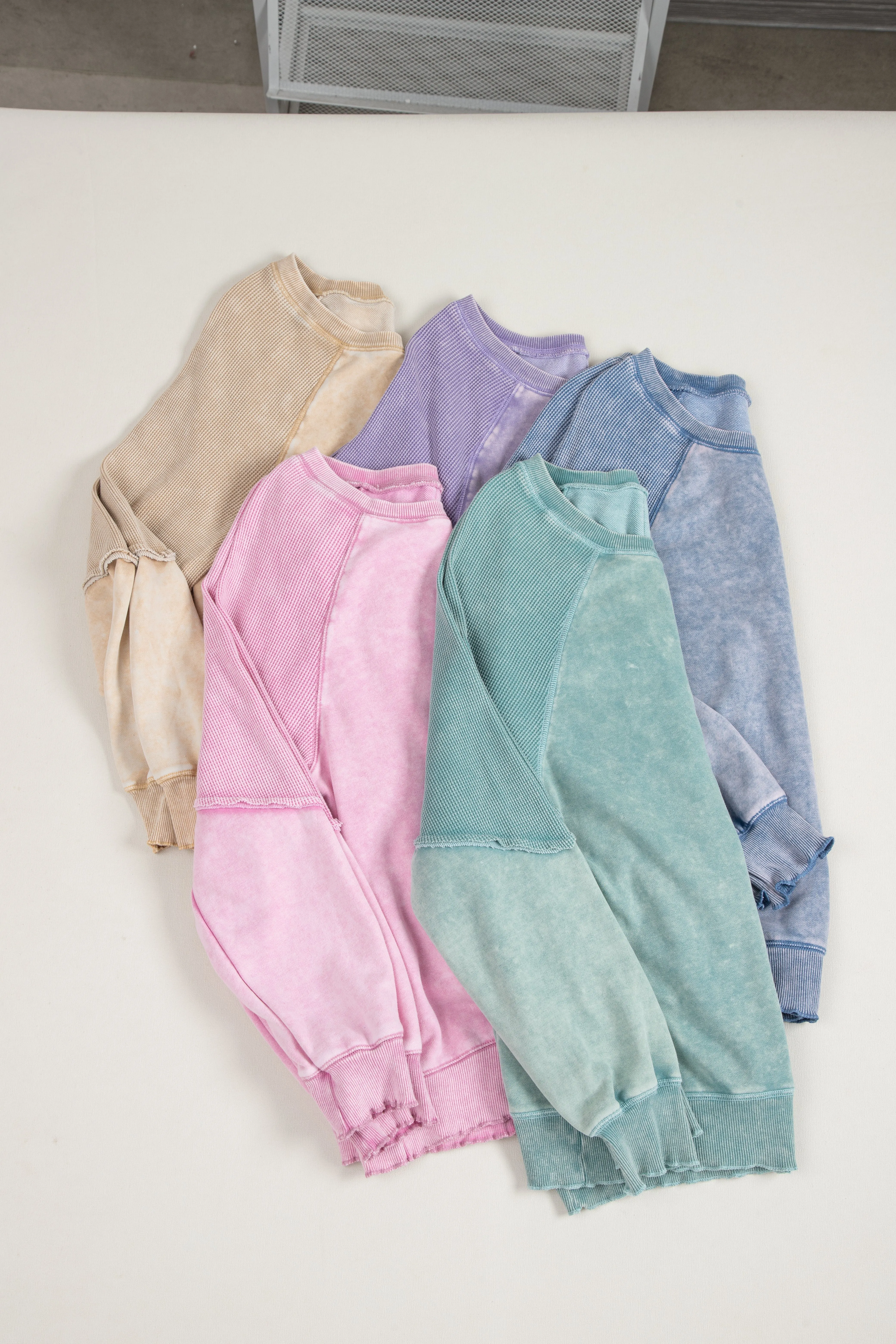 Solid Waffle Knit Raglan Sleeve Sweatshirt