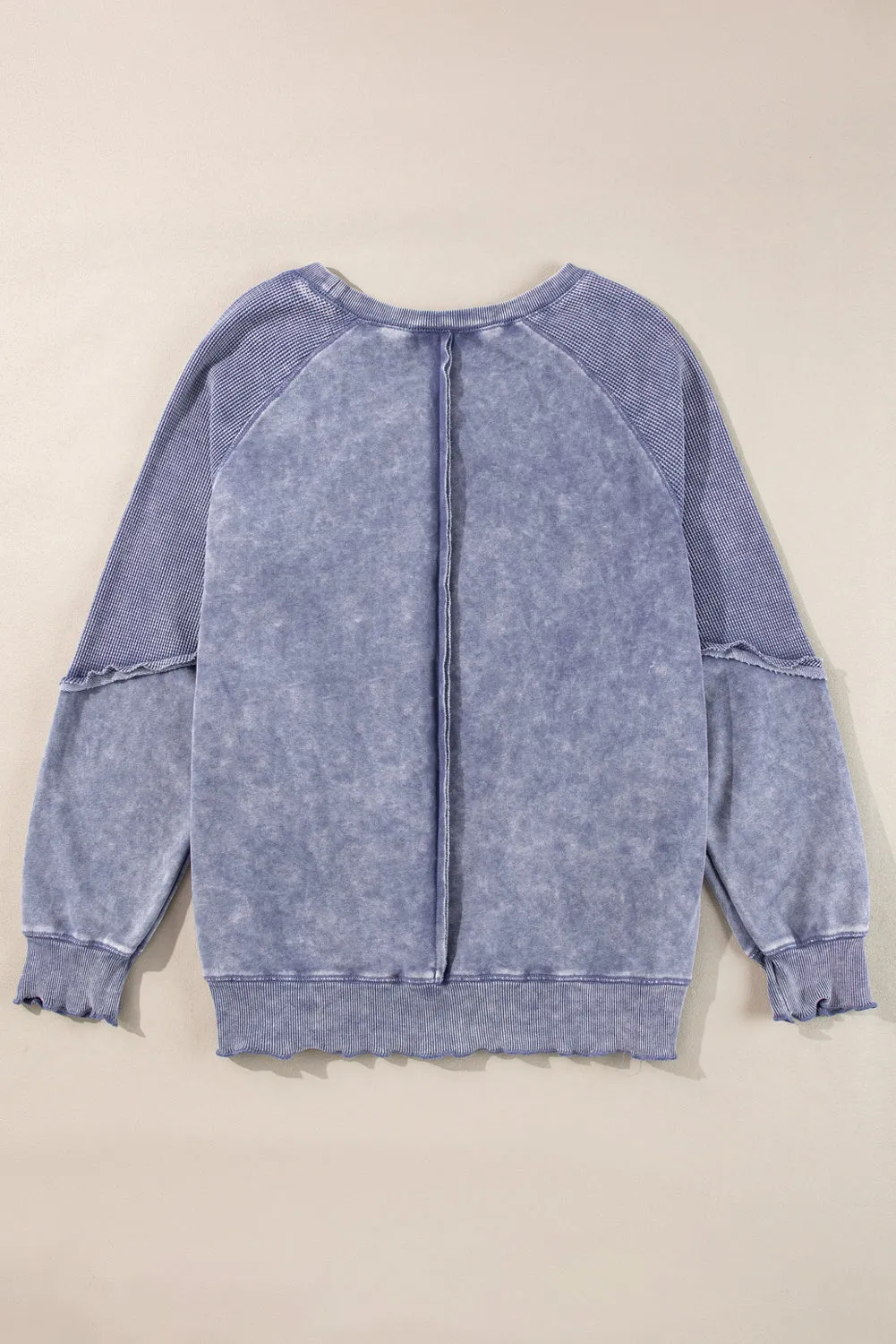 Solid Waffle Knit Raglan Sleeve Sweatshirt