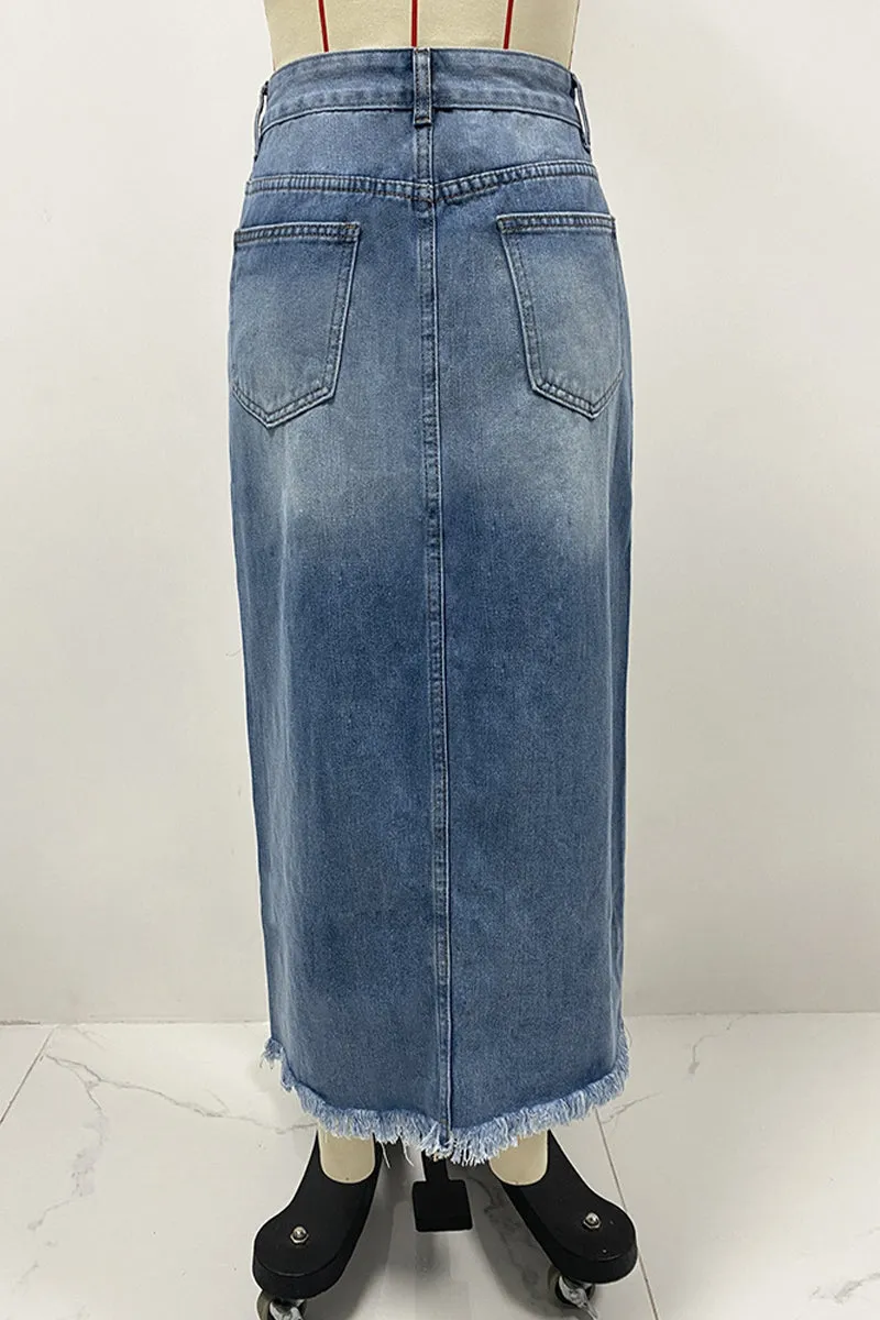 Street Distressed Irregular Tassel Regular High Waist Patchwork Bottoms