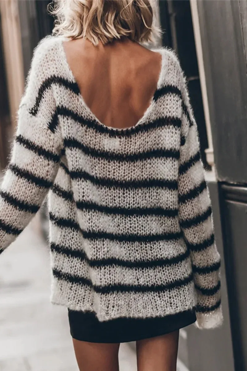 Street Striped Contrast O Neck Tops