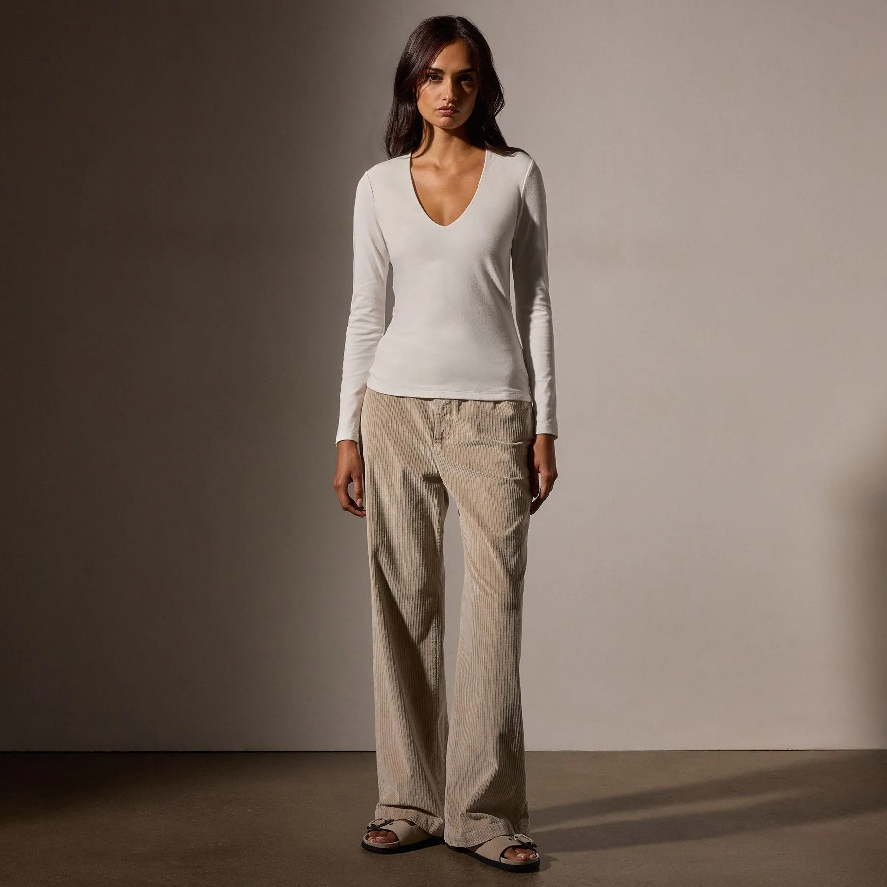 Stretch Lotus Deep V Tee - White