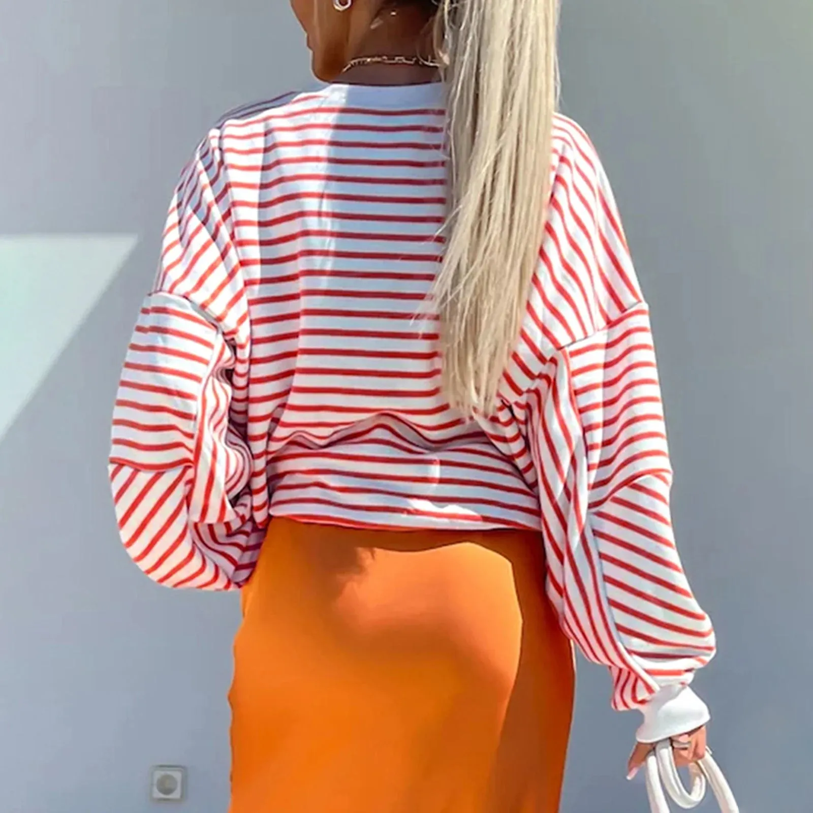 Striped Print Crew Neck Sweatshirt – Casual Long Sleeve Pullover for Fall & Winter Streetwear