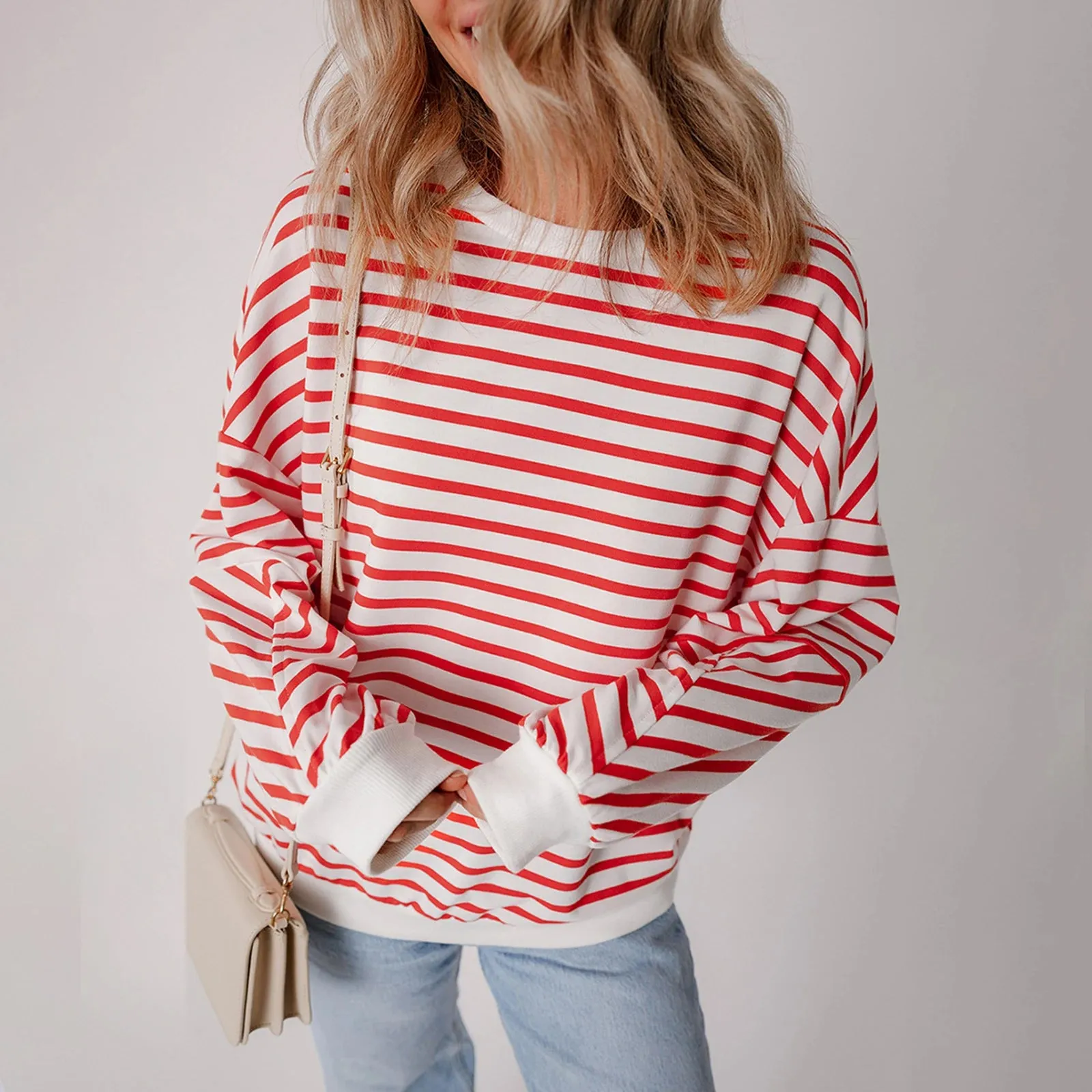 Striped Print Crew Neck Sweatshirt – Casual Long Sleeve Pullover for Fall & Winter Streetwear