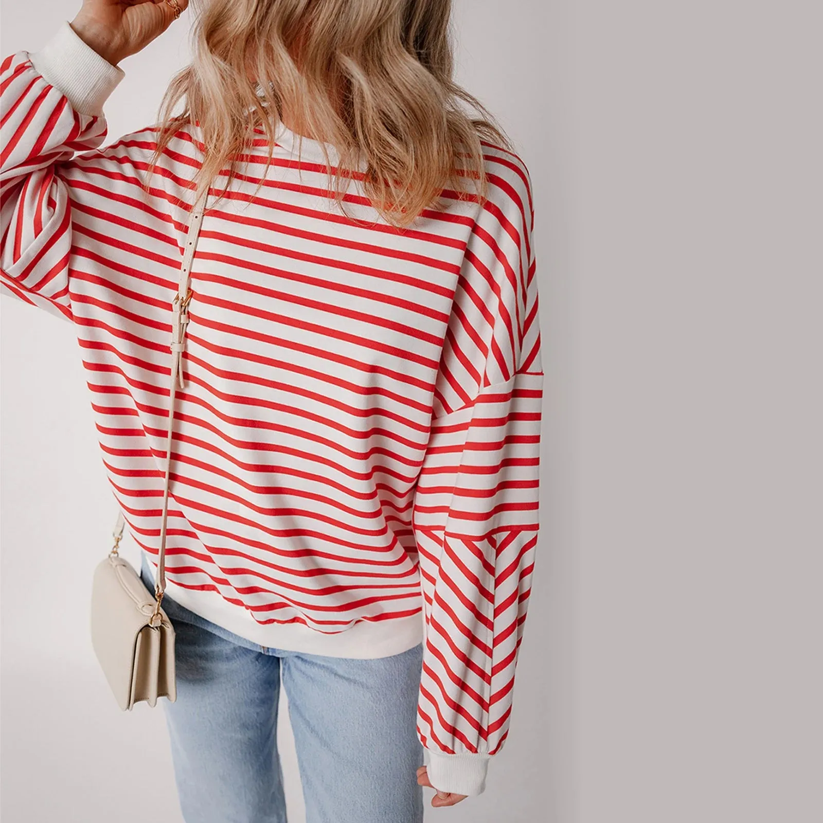 Striped Print Crew Neck Sweatshirt – Casual Long Sleeve Pullover for Fall & Winter Streetwear
