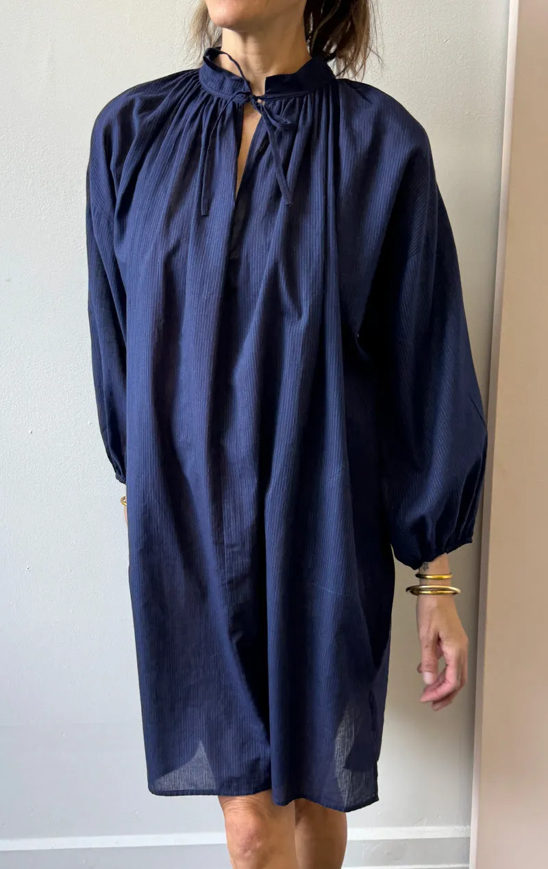 Tie Neck Dress in Navy Pinstripe-1 left!
