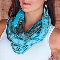 Turquoise & Taupe Rayon Blend Infinity Scarf and Shrug