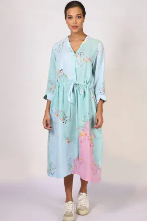 Turquoise Floral Linen Dress