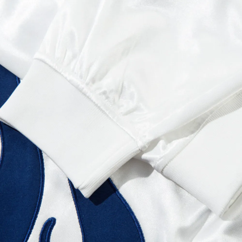 V-neck Flame Embroidery Patchwork Sweatshirt