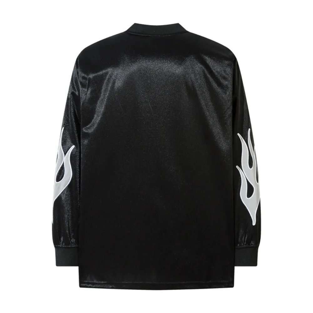 V-neck Flame Embroidery Patchwork Sweatshirt