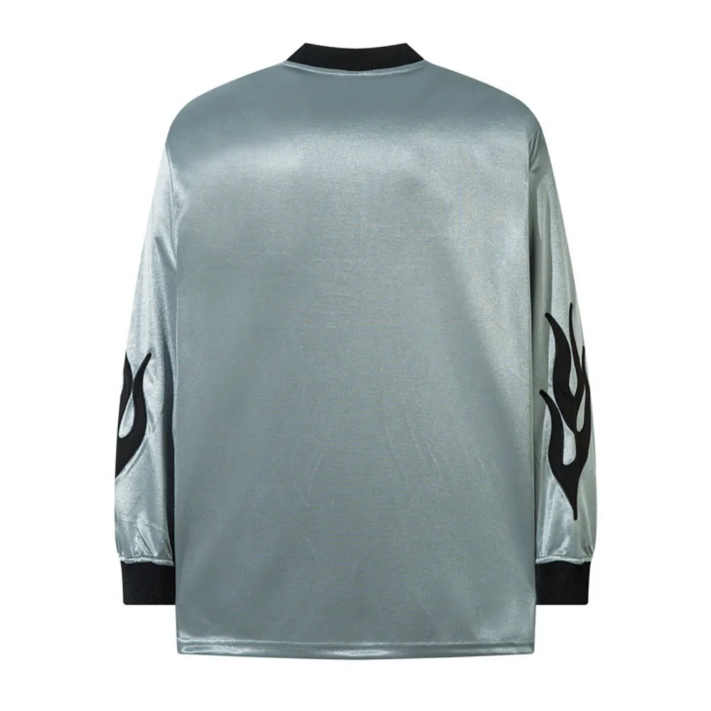 V-neck Flame Embroidery Patchwork Sweatshirt