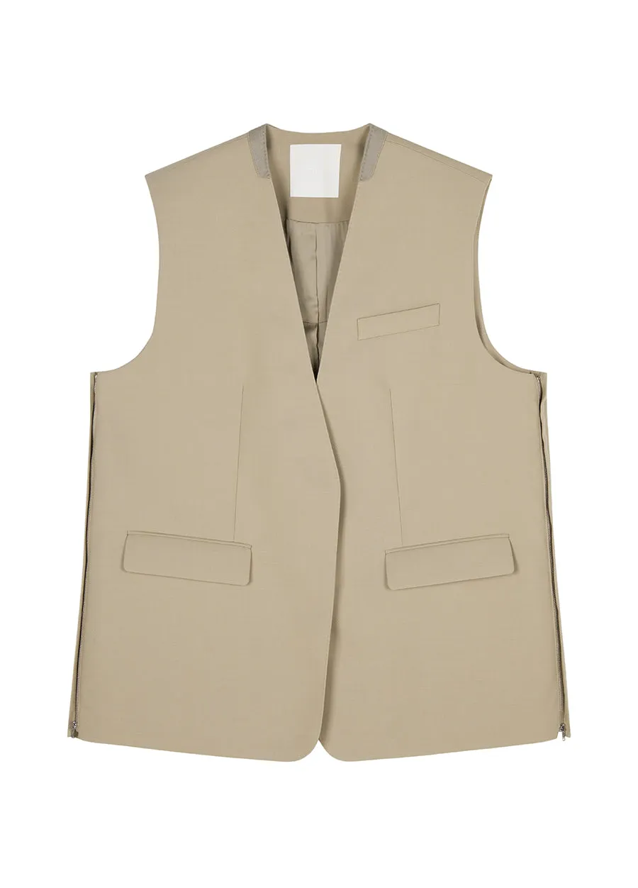 Vest/JNBY V-neck H-shaped Loose Fitting Midi Vest