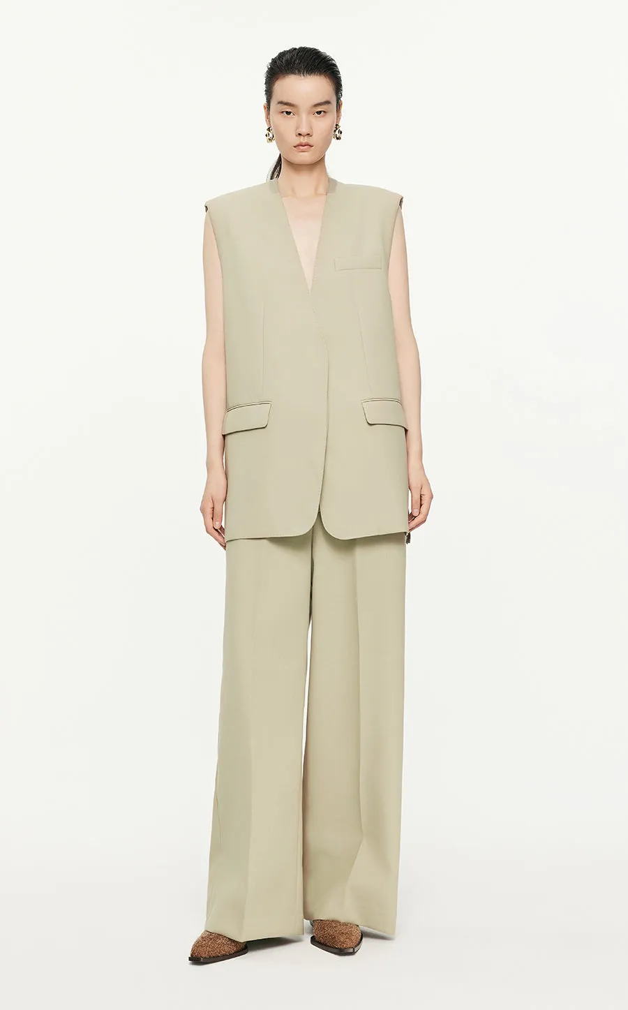 Vest/JNBY V-neck H-shaped Loose Fitting Midi Vest