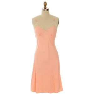 Vintage 1930s Full Slip Bias Cut Peach Rayon Lace Trim Womens  Sz 36 NWOT