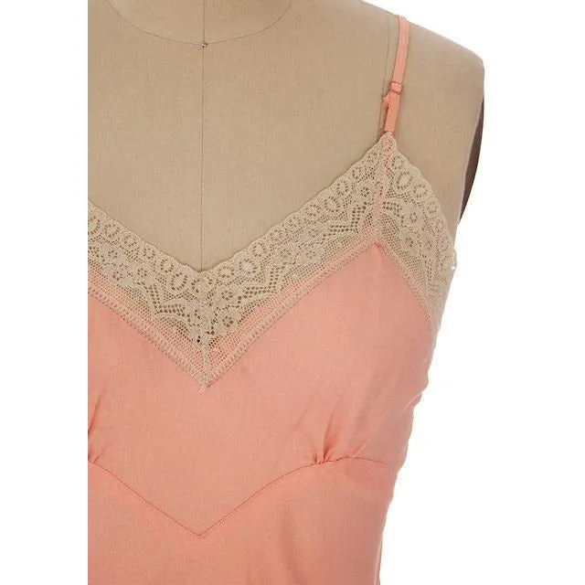 Vintage 1930s Full Slip Bias Cut Peach Rayon Lace Trim Womens  Sz 36 NWOT