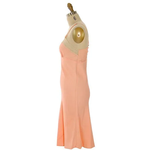 Vintage 1930s Full Slip Bias Cut Peach Rayon Lace Trim Womens  Sz 36 NWOT