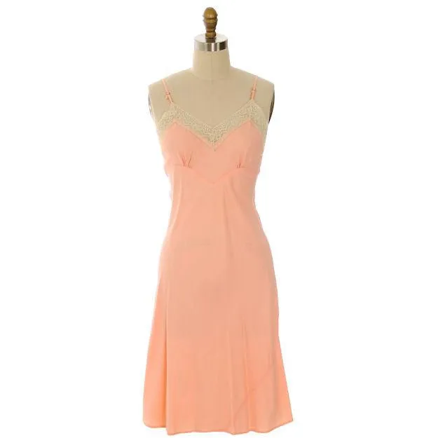 Vintage 1930s Full Slip Bias Cut Peach Rayon Lace Trim Womens  Sz 36 NWOT