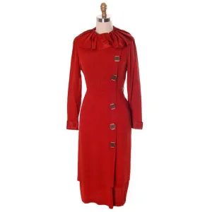 Vintage 1930s Slim Fit Day Dress Burnt Orange Crepe 36-30-38