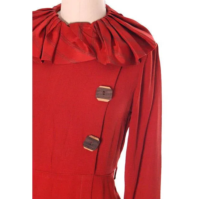 Vintage 1930s Slim Fit Day Dress Burnt Orange Crepe 36-30-38