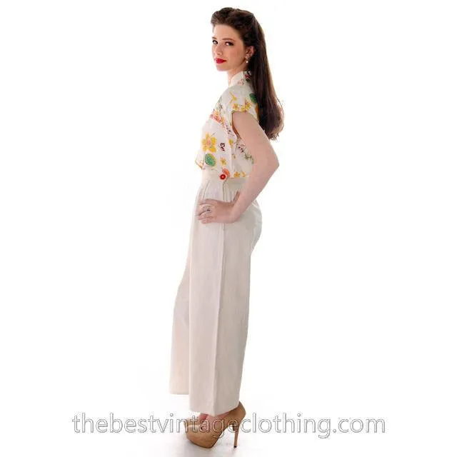 Vintage 1940s Pants High Waist Cotton Side Button  Red Button Womens 28 Waist